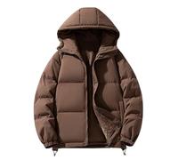 DUHENWU Women's Coffee XL Oversized Quilted Puffer Down Coat with Hood, Waterproof, Long Sleeve, Sherpa Lined, Zipper, Solid, Short Length, Autumn, Winter, Rain, Casual Wear, Trail, Theme Park