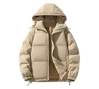 DUHENWU Women's Khaki Quilted Puffer Down Coat, Short Length, Waterproof, Zipper Closure, Anorak Style, S Size