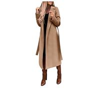 DUHGBNE autumn jacket women Women's Faux Wool Coat Blouse Thin Coats Trench Long Jacket Ladies Slim Long Belt Elegant Overcoat Outwear Cold Weather quilted jackets for women uk