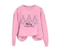 DUHGBNE christmas sweatshirtWomens Christmas Jumpers Xmas Trees Merry Graphic Print Sweatshirt Long Sleeve Crew Neck Xmas Jumpers sweater for womenxmas womens Pink