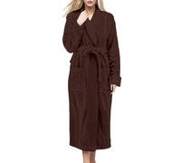 DUHGBNE dressing gown womens Dressing Gown Womens Fluffy V Neck Plush Fleece Bathrobe with Pockets Pyjamas Long Sleeve With Belt Ladies Long cotton waffle