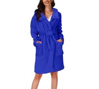 DUHGBNE fleece womens dressing gowns Ladies Dressing Gowns Warm and Cosy Soft Plush Bathrobe for Women Uk Cotton Homewear with Pockets Nightwear Women Sets ladies lightweight plus size Blue