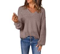 DUHGBNE Jumpers for Women UK Womens Sweaters Casual Long Sleeve V Neck Lightweight Crochet Pullover Sweater Tops Women Long Oversized Ladies Tops Size 74 Rose Gold