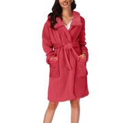 DUHGBNE ladies dressing gowns warm and cosy Ladies Dressing Gowns Warm and Cosy Soft Plush Bathrobe for Women Uk Cotton Homewear with Pockets Nightwear Women Sets and no hood Red