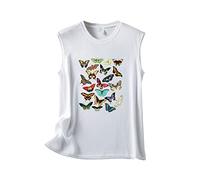 DUHGBNE Ladies Gilet Long Ladies Summer Casual Round Neck Sleeveless Solid Color Butterfly Print Loose Vest Fashion Women Clothes Women'S Lightweight Softshell Gilets