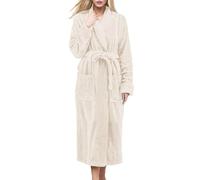 DUHGBNE ladies long dressing gown Dressing Gown Womens Fluffy V Neck Plush Fleece Bathrobe with Pockets Womens Pyjamas Long Sleeve With Belt Ladies cotton towelling bath robes for women