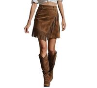 DUHGBNE Ladies Plus Size Skirts Women's Maxi Skirts for Women High Waisted Asymmetrical Slit Country Western Tassel Midi Elegante Summer Long A Line White Skirt Women