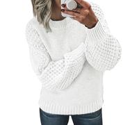 DUHGBNE Ladies Warm Winter Jumpers Long Autumn and Winter New Ladies Casual Comfortable Versatile Veneer Wool Sweater Women's European and American Sweater Round Long Sleeve top White
