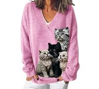 DUHGBNE Ladies Warm Winter Jumpers Long Cat Sweaters for Women Oversized Sweater V Neck Cut Cat Men Sweaters Fashion Womens Pink