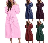 DUHGBNE light dressing gown women Dressing Gown Womens Fluffy Flannel Fleece Hoodie Ladies Bathrobe with Pockets Full Length Gowns Winter Cozy H bath robes for women long