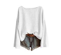 DUHGBNE Linen Tops for Women UK Cotton Linen Long Sleeve Tops Boat Neck Solid Color T-Shirts Lightweight Baggy Womens Blouses Casual Summer Ladies Beach Tunic