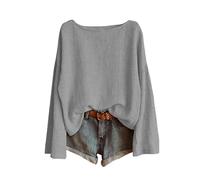 DUHGBNE Linen Tops for Women UK Cotton Linen Long Sleeve Tops Boat Neck Solid Color T-Shirts Lightweight Baggy Womens Blouses Casual Summer Ladies Beach Tunic