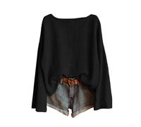 DUHGBNE Linen Tops for Women UK Cotton Linen Long Sleeve Tops Boat Neck Solid Color T-Shirts Lightweight Baggy Womens Blouses Casual Summer Ladies Beach Tunic