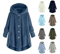 DUHGBNE Long Cardigans for Women UK Thick Womens Long Sleeve Cotton Cardigans Crew Neck Fleece Winter Hooded Sweater with Buttons Thick Warm Loose Fit Coat with Ladies no Buttons Dark Blue