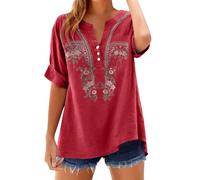 DUHGBNE Long Sleeve Tops Women Cotton Linen Boho Tops for Women Plus Size 3/4 Sleeve V Neck Embroidered T-Shirts Fashion Elegant Ladies Tshirts Casual Womens Gym