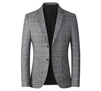 DUHGBNE Mens Blazer Jacket Plaid Checked Cuasual Smart Regular Long Sleeve Business Check Blazer Versatile Everyday Suit Suitable for Work, Dating Grey