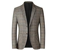 DUHGBNE Mens Blazer Jacket Plaid Checked Cuasual Smart Regular Long Sleeve Business Check Blazer Versatile Everyday Suit Suitable for Work, Dating Yellow