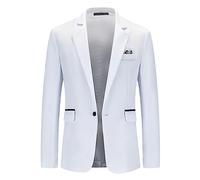 DUHGBNE Mens Suit Slim Fit One Button Solid Tuxedo Acket Business Suits Wedding Party Homecoming Suits For Men Adult Clothes (White, S)