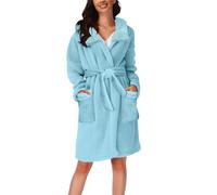 DUHGBNE plus size dressing gown Ladies Dressing Gowns Warm and Cosy Soft Plush Bathrobe for Women Uk Cotton Homewear with Pockets Nightwear Women Sets ladies fluffy gowns warm and cosy Sky Blue