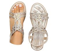 DUHGBNE Sandals for Women Bohemian Open Toe Sandal Soft Loop Strap Sandals Fashion Flat Shoes Comfy Rubber Sandal for Wedding Shopping (UK Size 4-7.5) (Gold, 5.5)