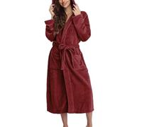 DUHGBNE short dressing gowns ladies Dressing Gown Womens Fluffy Flannel Fleece Hoodie Ladies Bathrobe with Pockets Full Length Gowns Winter Cozy H luxury towelling bath robes for women Wine