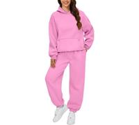 DUHGBNE Tracksuit Womens Full Set Outfit Solid Color Co Ord Sets Drawstring Long Sleeve Hoodies with Pockets and Elastic Waist Wide Leg Pants Y2k Lounge Wear
