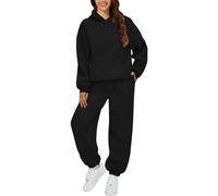 DUHGBNE Tracksuit Womens Full Set Outfit Solid Color Co Ord Sets Drawstring Long Sleeve Hoodies with Pockets and Elastic Waist Wide Leg Pants Y2k Lounge Wear