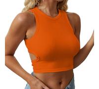 DUHGBNE Vest Tops Women Uk Cutout Sleeveless Crewneck Racerback Ribbed Knitted Crop Tank Top Comfor Ladies Top Casual Summer Outfit Night Out
