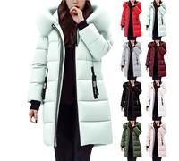 DUHGBNE Winter Jackets for Women UK Long Winter Jackets for Women UK Ladies Quilted Jacket Lightweight Water/Windproof Trench Coats Loose Fit Puffer Coats Hood Plus Puffer UK Mint Green