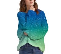 DUHGBNE Winter Tops for Women UK Women's Gradient Printed Casual Pullover Sweater Knitted Pullover Sweater Women's Fashionable Long Sleeved Round Neck Shirt Plus Size Jumpers for Women