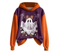 DUHGBNE wolf fleece jacket women Halloween Sweatshirts for Women UK Oversized Loose Long Sleeve Hooded Hoodies with Pockets Halloween Fashion Cute Graphics rave outfits off the shoulder top