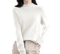 DUHGBNE Womans Jumper Women's Semi Turtleneck Sweater Long Sleeve Solid Color Pullover with A Base Shirt Autumn and Winter Warm Loose Sweater Women's Jumpers UK White