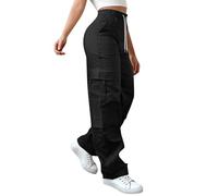 DUHGBNE Womens Cargo Trousers Cargo Trousers Women Elastic Waist Ladies Pants Stretchy Drawstring High Waisted Wide Leg Bottoms Casual Work Outdoor Jeans Women