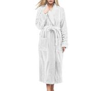 DUHGBNE womens dressing gowns lightweight Dressing Gown Womens Fluffy V Neck Plush Fleece Bathrobe with Pockets Pyjamas Long Sleeve With Belt Ladies Long towelling bath robes for women with zip