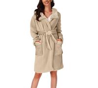 DUHGBNE womens robe Ladies Dressing Gowns Warm and Cosy Soft Plush Bathrobe for Women Uk Cotton Homewear with Pockets Nightwear Women Sets towelling bath robes for with hood Khaki