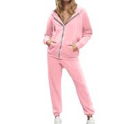 DUHGBNE Womens Tracksuit Bottoms Cowl Neck Ladies Tracksuit Sets for Womens UK Long Sleeve Slim Fit Full Zip Drawstring Lightweight Sweatshirt Top with high Waist Joggers Set for Women UK Petite Pink