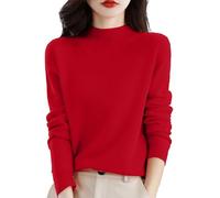 DUHGBNE Womens v Neck Jumper Women's Semi Turtleneck Sweater Long Sleeve Solid Color Pullover with A Base Shirt Autumn and Winter Warm Loose Sweater Womens Cable Knit Jumper Red