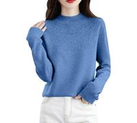 DUHGBNE Women's v Neck Jumpers UK Women's Autumn and Winter New Line Pure Wool Semi High Collar Hollow Bottom Knitted Sweater Plus Size Swat Off The Shoulder Jumper Sky Blue