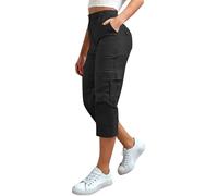 DUHGBNE Womens Work Trousers High Waisted Cargo Trousers Women Cropped 3/4 Length Cargo Pants Bottoms Baggy Lightweight Wide Leg Casual Jogging Ladies Pants