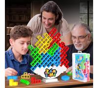 DUHLnote 48PCS Stack Game for Adult & Kids, Tetra Board Tower Games for Family Travel Party, 2 Players Balance Stacking Toy, Team Toys Building Block