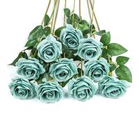 DuHouse 10 Pack Artificial Silk Rose Flowers for Wedding Arrangement Table Centerpiece Party Home Decor (Dark Teal)
