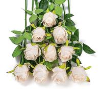 DuHouse 10pcs Artificial Rose Flowers Fake Silk Rose Bouquet(Beige)