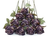 DuHouse 10pcs Artificial Rose Flowers Fake Silk Rose Bouquet(Lavender)