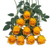 DuHouse 10pcs Artificial Rose Flowers Fake Silk Rose Bouquet(Orange)