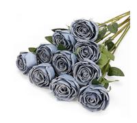 DuHouse 10pcs Fake Roses Artificial Silk Flowers Flower Long Stems Bouquet for Arrangement Wedding Centerpiece Party Home Kitchen Decor(Dusty Blue)
