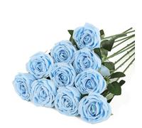 DuHouse 10pcs Fake Roses Artificial Silk Flowers Flower Long Stems Bouquet for Arrangement Wedding Centerpiece Party Home Kitchen Decor(Sky Blue)