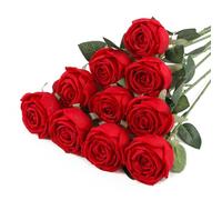 DuHouse 10pcs Fake Roses Artificial Silk Flowers Flower Long Stems Bouquet for Arrangement Wedding Centerpiece Party Home Kitchen Decor(Red)