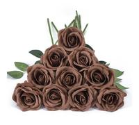 DuHouse 10pcs Fake Roses Artificial Silk Flowers Long Stems Bouquet for Arrangement Wedding Centerpiece Party Home Kitchen Decor(Mocha Brown)