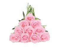 DuHouse 10pcs Fake Roses Artificial Silk Flowers Long Stems Bouquet for Arrangement Wedding Centerpiece Party Home Kitchen Decor(Pink-2)