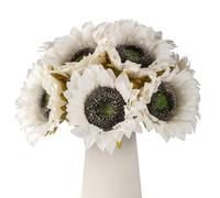 DuHouse 12pcs Artificial Sunflowers with Long Stems 12cm Silk Sunflowers Bulk for Wedding Home Garden Outdoor Party Decoration(White)